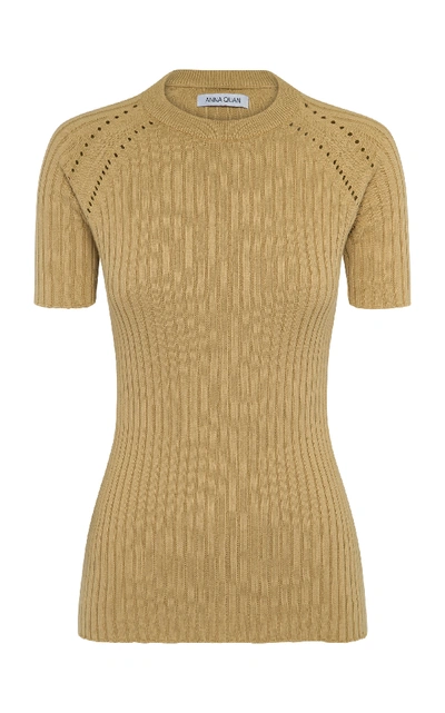 Anna Quan Billie Ribbed Cotton Top In Brown