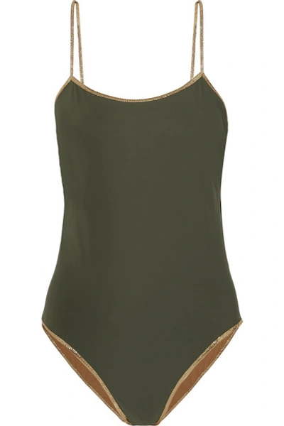 Tooshie Reversible Lurex-trimmed Swimsuit In Forest Green