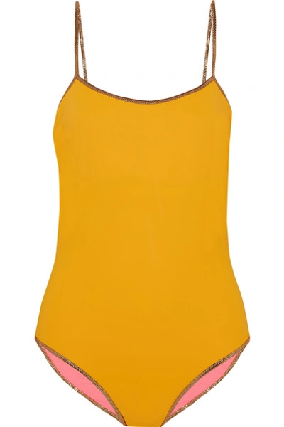 Tooshie Bridgehampton Reversible Lurex-trimmed Swimsuit In Yellow