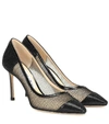 JIMMY CHOO ROMY 85 PATENT LEATHER AND MESH PUMPS,P00394211