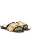GUCCI FLORAL RAFFIA AND LEATHER SANDALS,P00398035