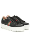 Gucci Ace Embroidered Platform Sneakers In Black