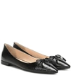Prada Bow-front Crocodile-effect Leather Ballet Flats In Black