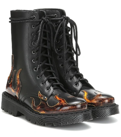 Vetements Flame Leather Combat Boots In Black