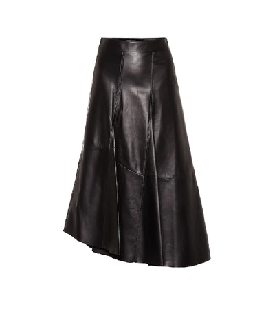 Brunello Cucinelli Asymmetrical Leather Midi Skirt In Black