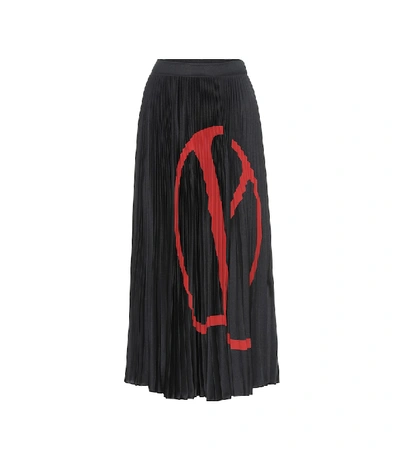 Valentino 百褶logo半身裙 - 黑色 In 43k-black/ Red