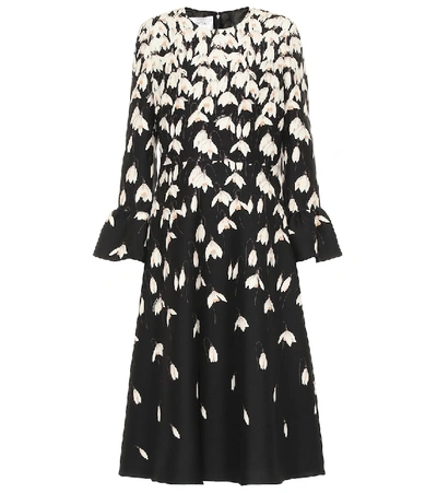 Valentino Floral-print Wool And Silk-blend Midi Dress In Snow Drop