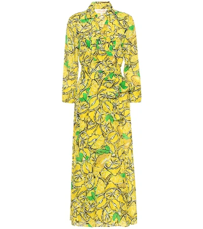 Diane Von Furstenberg Lemon-print Cotton-blend Wrap Dress In Yellow