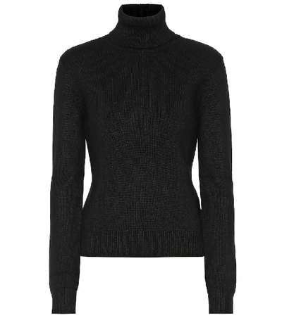 Saint Laurent Sustainable Wool Sweater With Embroidered Monogram In Black