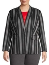 VINCE CAMUTO PLUS STRIPED BUTTON FRONT BLAZER,0400011200115