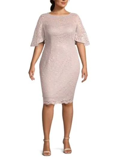 Adrianna Papell Plus Lace Sheath Dress In Icy Lilac