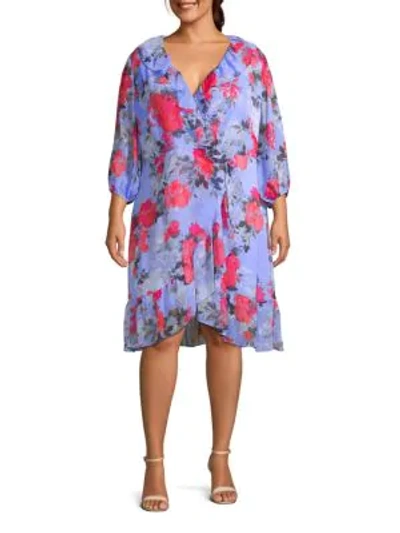 Adrianna Papell Plus Printed Shift Dress In Sky Blue