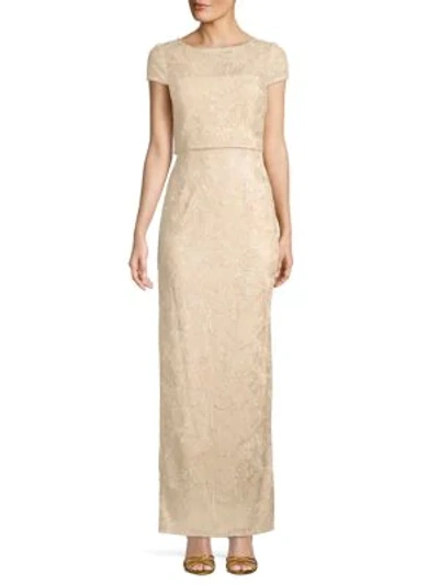 Adrianna Papell Embroidered Column Gown In Almond