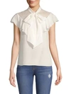 ALICE AND OLIVIA TERRY RUFFLED TIE NECK BLOUSE,0400011128866