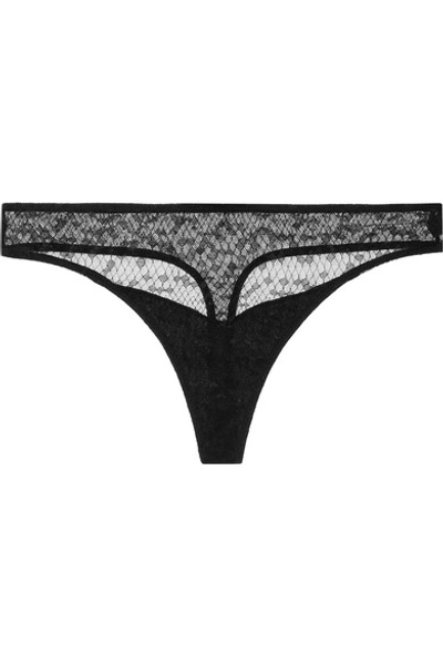 Les Girls Les Boys Embroidered Stretch-tulle Thong In Black