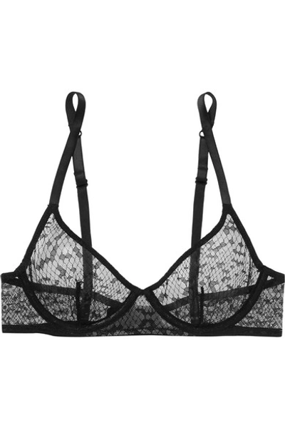 Les Girls Les Boys Embroidered Stretch-tulle Underwired Half-cup Bra In Black