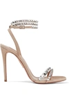 AQUAZZURA SO VERA 105 CRYSTAL-EMBELLISHED SUEDE SANDALS