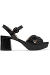 PRADA 65 CROC-EFFECT LEATHER PLATFORM SANDALS