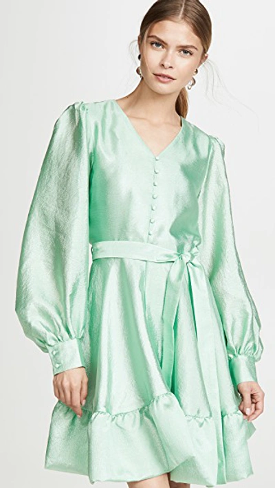 Stine Goya Farrow Button-front Satin Tie-waist Dress In Green