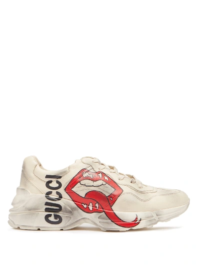 Gucci Rhyton Logo-print Leather Trainers In White