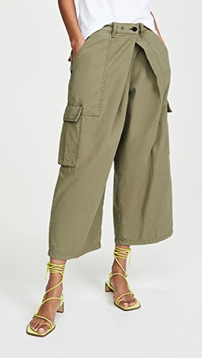 Rag & Bone Cargo Wide-leg Culotte Trousers In Olive