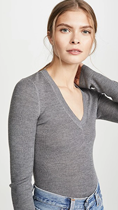 Alexander Wang T Wash & Go Knit V Neck Top In Heather Grey