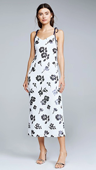 Self-portrait Sleeveless Floral Sequin Midi Dress In Ivory/navy