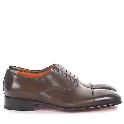 Santoni Kenneth Glossed Leather Oxford Shoes In Brown