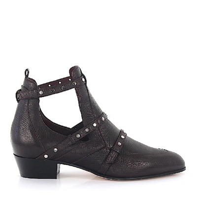 Jimmy Choo Ankle Boots Calfskin Rivets Bordeaux In Red