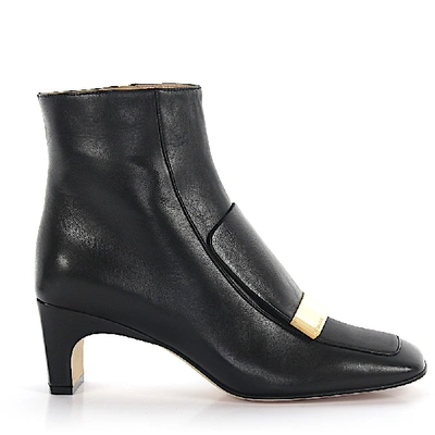 Sergio Rossi Ankle Boots Nappa Leather Logo Metal Decorations Black
