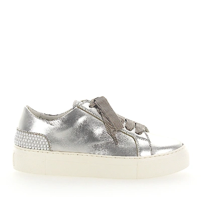 Agl Attilio Giusti Leombruni Women Low-top Trainers D925012 Smooth Leather Beads Metallic Silver In Gold