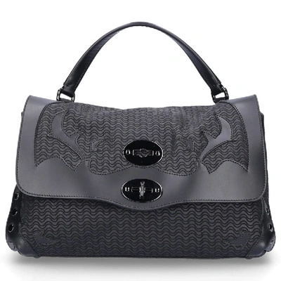 Zanellato Women Shoulder Bag Handbag Postina S Leather Embossed Embroidery Black