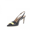 SERGIO ROSSI SLINGBACK PUMPS CALFSKIN NAPPA LEATHER LOGO METAL BUCKLE BLACK