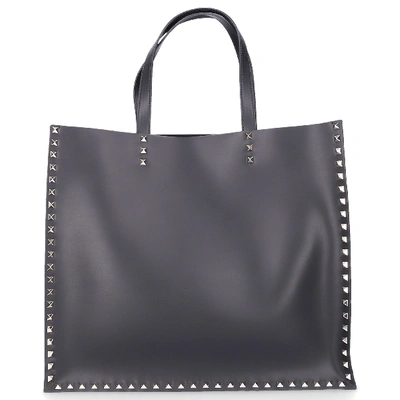 Valentino Garavani Women Handbag Shopper Rockstud Leather Logo Rivets Gold Black