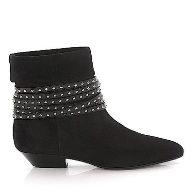 Saint Laurent Ankle Boots Suede Rivets Black