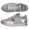 PHILIPPE MODEL LOW-TOP SNEAKERS TROPEZ  CALFSKIN SUEDE TEXTILE LOGO PATCH SILVER