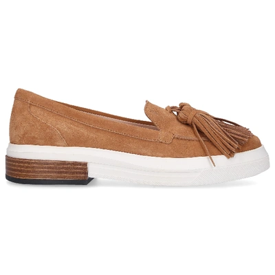Tod's Suede Sporty Loafers With Tassels In Light Brown