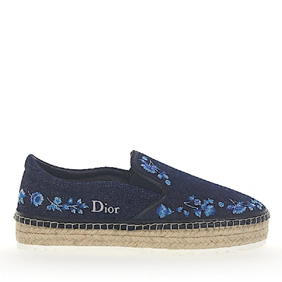 Dior Espadrilles Prairie Denim Blau Blumenmuster In Blue