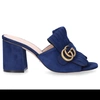 GUCCI CLOGS GG SUEDE LOGO METALLIC BLUE