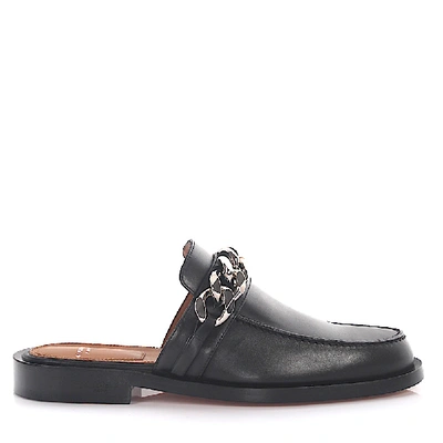 Givenchy 20mm Chained Leather Mules, Black In Black