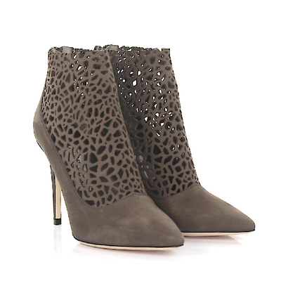 Jimmy Choo Ankle Boots Calfskin Nubuck Perforated Taupe In Grey