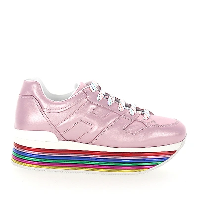 Hogan Low-top Trainers H352 Calfskin Logo Metallic Rose In Pink