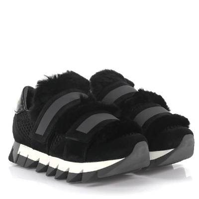 Dolce & Gabbana Sneaker Leder Pelz Details Schwarz In Black