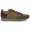 PHILIPPE MODEL SNEAKER LOW TROPEZ SMOOTH LEATHER SUEDE LOGO OLIVE