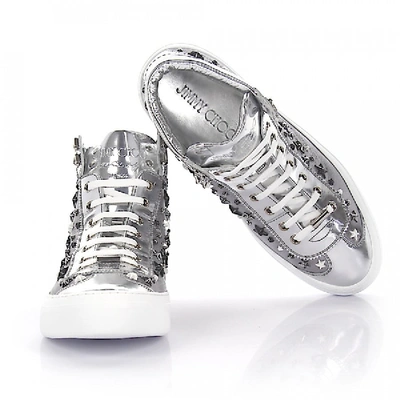 Jimmy Choo Sneakers High Argyle Metalic Nappa Leather Silver With Star Embellishment