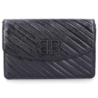 Balenciaga Women Wallet Bb Leather Logo Metallic Black