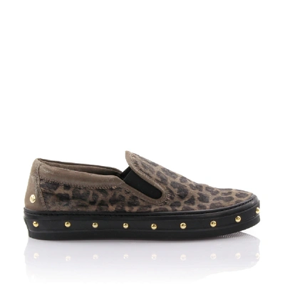 Agl Attilio Giusti Leombruni Halbschuhe Kalbsleder  Pony Leo Print Nieten Leopard In Black,beige,brown,multicolored