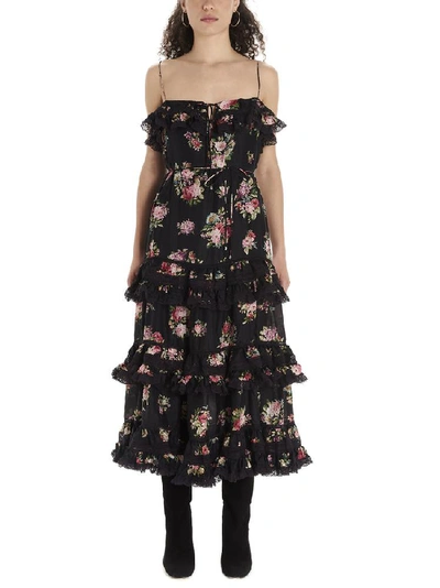 Zimmermann Honour Lace-trimmed Tiered Floral-print Silk Dress In Multi