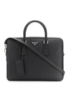 Prada Logo Plaque Laptop Bag In F0002 Nero