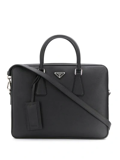 Prada Logo Plaque Laptop Bag In F0002 Nero